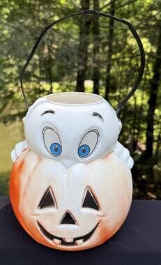 Empire Blow Mold Casper Ghost Pumpkin Halloween Trick or Treat Bucket Vintage